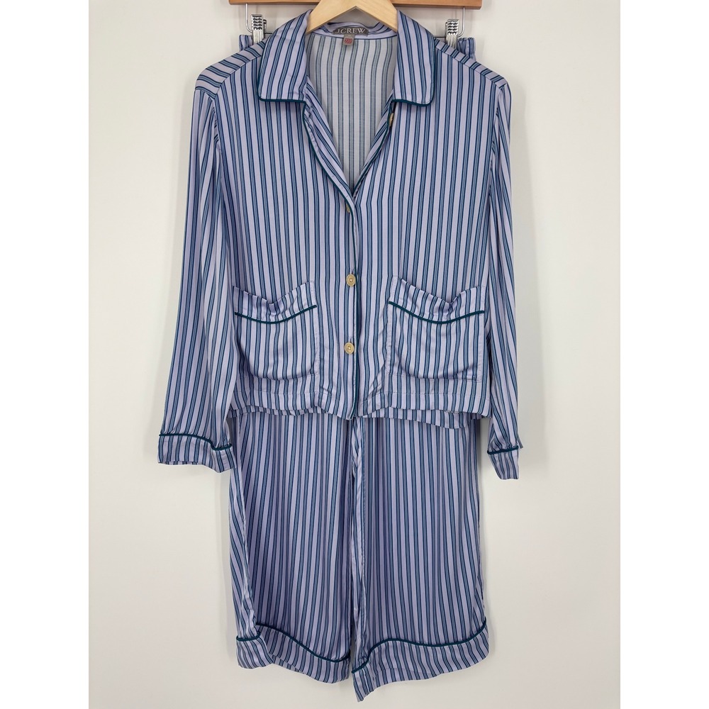 J.Crew Striped Viscose Pajama Set Women XS Blue Purple Sleep Loungewear *FLAW